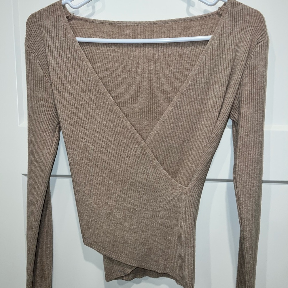 SHEIN Ribbed Knit Top in Beige